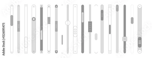 Fototapeta Vector set of scroll bars or vertical sliders. Web design elements for website or internet page. Scrollbars, menu graphic ui interface scrolls control, brightness controllers and volume slider icons