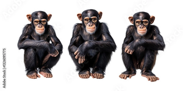 Obraz Pack Chimpanzee Set Against Transparent Background for Wildlife Illustrations, Nature Conservation, or Educational Designs