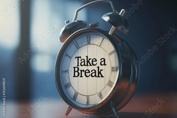 Fototapeta Alarm clock with the message Take a break on a wooden surface