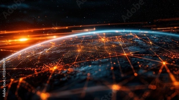 Obraz A futuristic visualization of vast amounts of data flowing across the Earth s interconnected digital infrastructure forming a luminous neural network that powers global connectivity and innovation