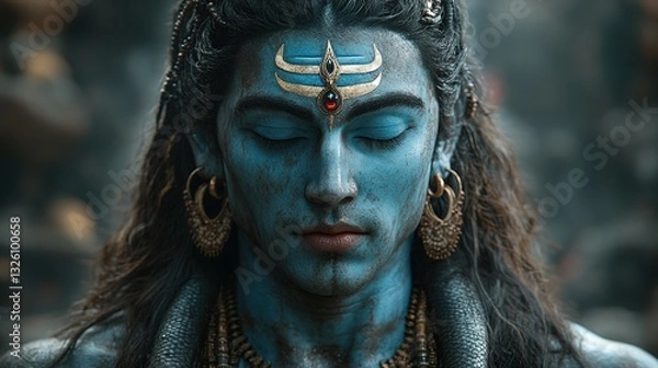 Obraz Divine Shiva: Trishula, Snake Ornamentation & Third Eye Symbolism