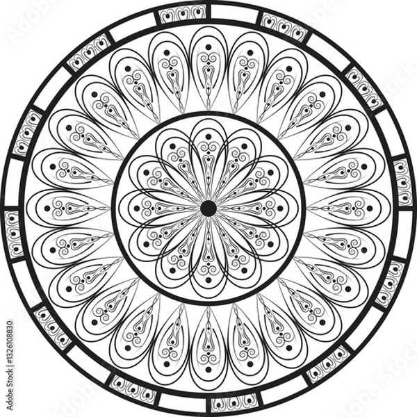 Fototapeta A vintage floral mandala design with intricate patterns and golden accents, featuring circular and ornamental elements in an antique style, perfect for décor and decoration