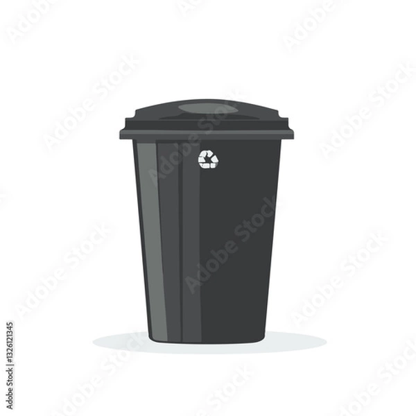 Fototapeta Very Simple flat 2D icon black trash bin isolated on a white background, vector, flat design, vector, flat design, animation design, flat 2D icon, minimalist design, vector