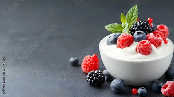 Obraz Creamy Yogurt with Fresh Berries and Mint