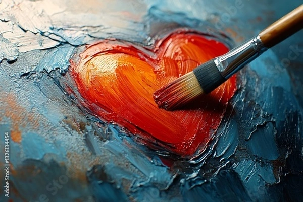 Obraz Vibrant heart painting in warm hues with brush strokes showing creativity and passion