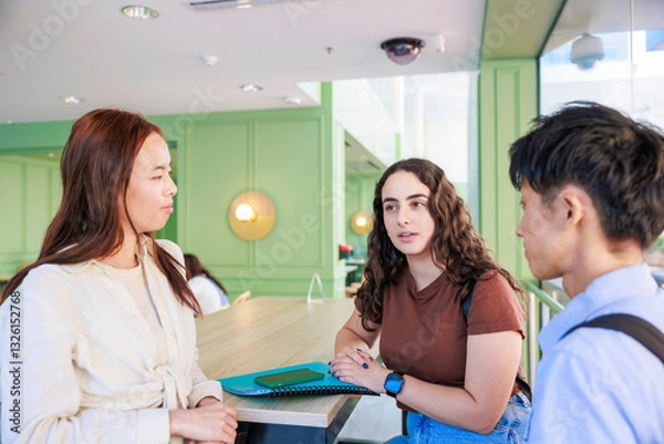 Obraz カフェで話す大学生たち