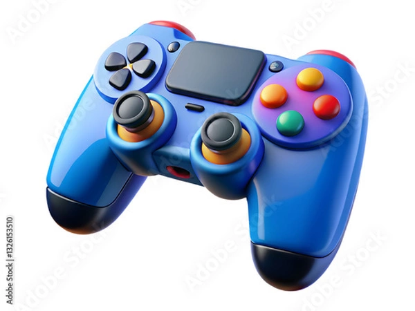 Fototapeta Vibrant Blue Video Game Controller Design with Multicolored Buttons on Soft Gradient Backdrop for Gaming Brand Logos, Mascots, Monograms, Emblems, Posters, Print Ads, and T-Shirt Graphics