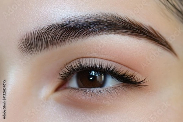 Fototapeta Close up of perfectly healed powder brows enhancing natural beauty for a polished look Generative AI