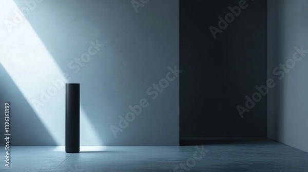 Fototapeta Simple, uncluttered space featuring a central black column