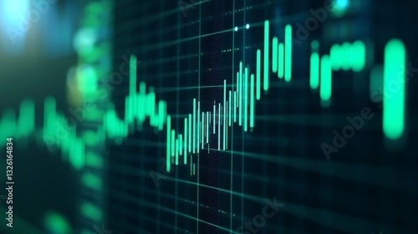 Obraz Abstract Chart Display with Vibrant Green Light and Data Trends on a Digital Interface