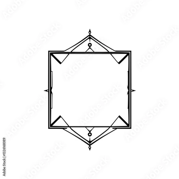 Fototapeta Intricate Geometric Frame with Square Interior and Ornamental Details on White Background. A symmetrical design with sharp lines and decorative elements.
