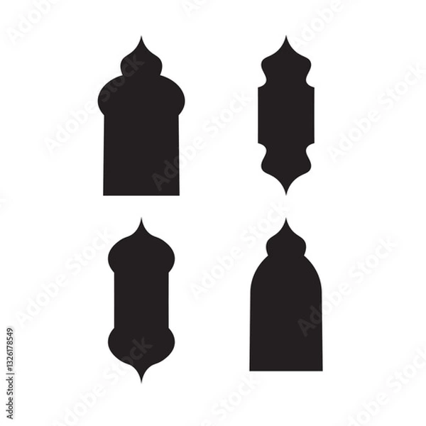 Obraz Oriental style islamic Ramadan Kareem and Eid Mubarak windows and arches. Arabic style icon shapes transparent png or isolated on white background.	
