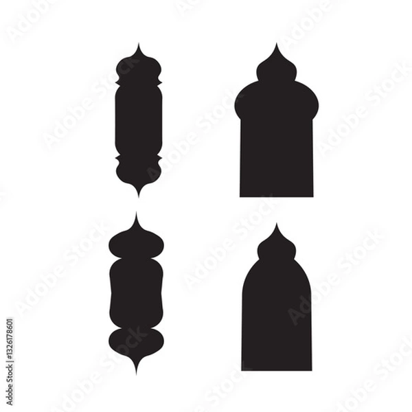 Obraz Oriental style islamic Ramadan Kareem and Eid Mubarak windows and arches. Arabic style icon shapes transparent png or isolated on white background.	
