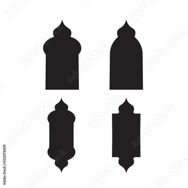 Fototapeta Oriental style islamic Ramadan Kareem and Eid Mubarak windows and arches. Arabic style icon shapes transparent png or isolated on white background.	
