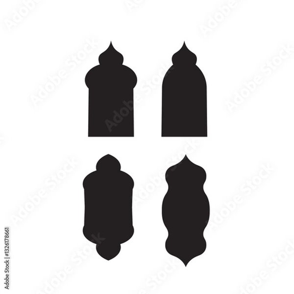 Fototapeta Oriental style islamic Ramadan Kareem and Eid Mubarak windows and arches. Arabic style icon shapes transparent png or isolated on white background.	
