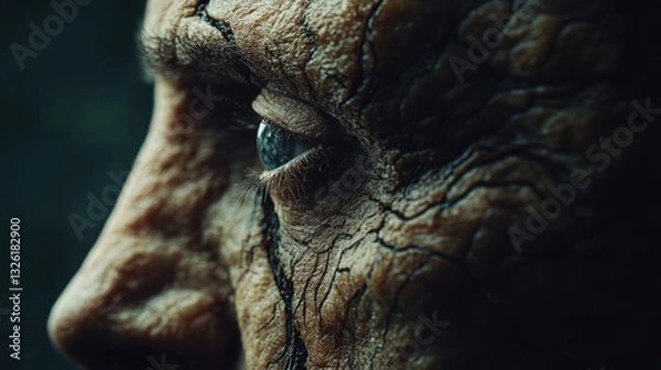 Fototapeta A close-up shot of an older person's wrinkled face, ideal for representing wisdom or age-related themes