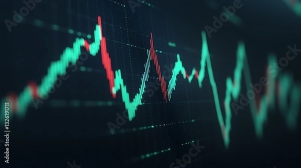 Fototapeta Financial Data Visualization with Colorful Candlestick Chart in Dark Background for Stock Market Analysis