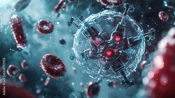 Fototapeta Nanobot Virus Attack 3D Render - Science Fiction