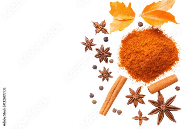 Obraz isolated transparent Background. High quality garam masala with spices, leaves, and vibrant color
