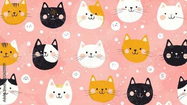 Fototapeta Whimsical Cat Faces Pattern for Cute Backgrounds and Designs