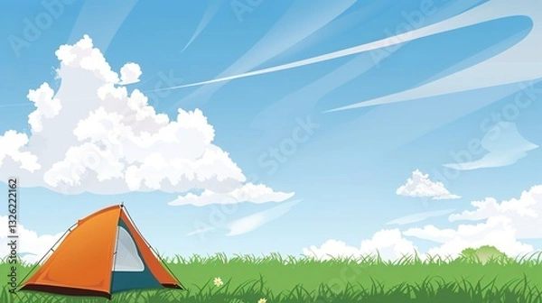 Obraz Nature's Retreat: Camping in a Meadow with Clear Sky & Clouds