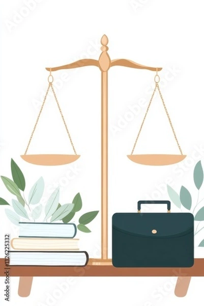 Fototapeta Balancing work and study illustrated as scales with books and a briefcase