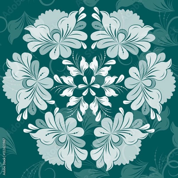 Fototapeta Seamless background, vector pattern for cushion, pillow, bandanna, kerchief, shawl fabric print. Texture for clothes and bedclothes. Floral pattern made of doodles. Cartoon flower