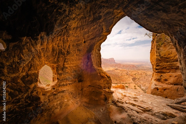 Fototapeta From one of the caves of Abune Yemata rock-hewn church in Tigray, Ethiopia