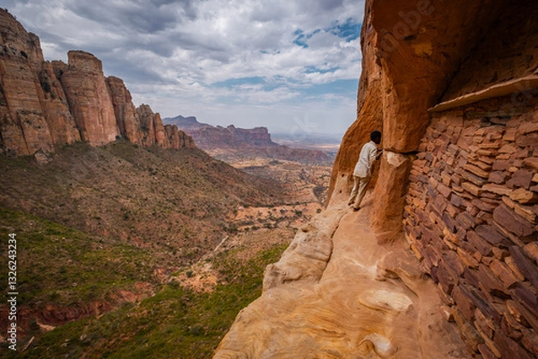 Fototapeta The path to Abune Yemata rock-hewn church in Tigray, Ethiopia