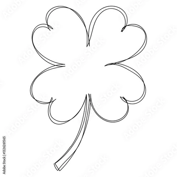 Fototapeta Dessin en ligne continue d'un trèfle à quatre feuille, trèfle chanceux, line art, vecteur