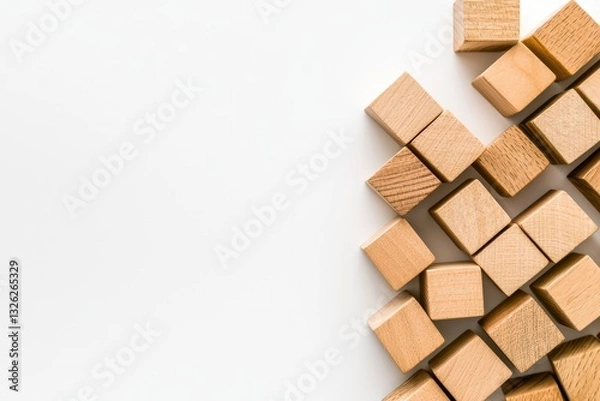 Fototapeta Strategic Business Planning Concept with Wooden Blocks on White Background for Creative Design