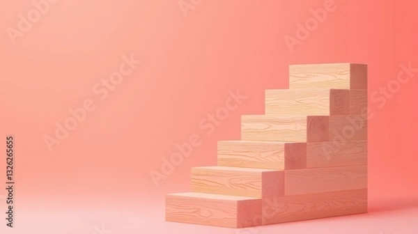 Fototapeta Strong Foundation Concept with Wooden Staircase on Vibrant Background