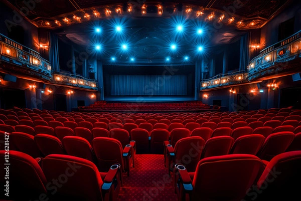 Fototapeta Grandiose theater interior featuring plush luxurious seating and refined décor, delivering a cinematic ambience experience
