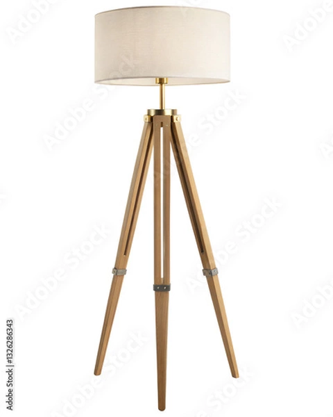 Fototapeta wooden modern standing table lamp with fabric shade isolated on white and transparent background