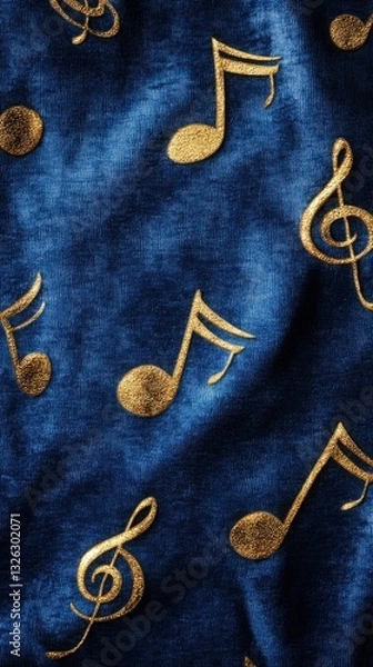 Obraz Golden musical notes on a textured dark blue background with a glittering effect representing music and celebration