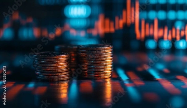 Obraz Coins stacked, represent investment, background chart, for financial presentations
