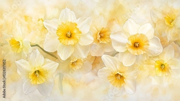 Obraz Watercolor daffodils bloom against a soft abstract background capturing the essence of spring days