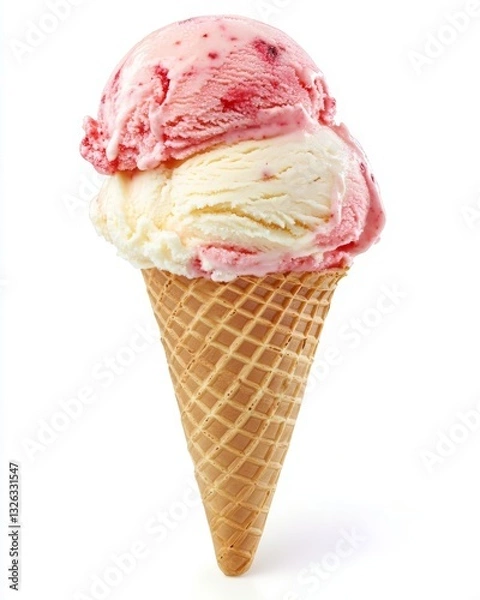 Obraz A Delicious Double Scoop of Strawberry and Vanilla Ice Cream in a Waffle Cone