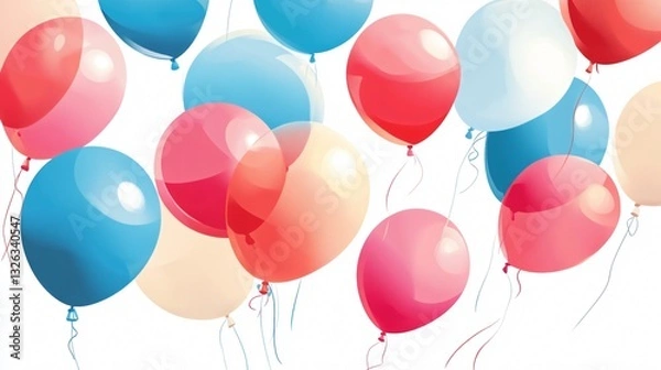 Obraz Colorful and Cheerful Happy Birthday Vector Design with Balloons and Celebration Elements
