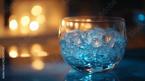 Obraz Glowing Ambiance: Elegant Ice Glass on Illuminated Bar for Atmosphere-Focused Concepts