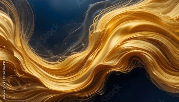 Fototapeta Abstract Flow of Golden Wavy Lines With Dark Background