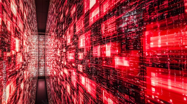 Fototapeta The red futuristic with neon lights background. Hi-tech backdrop. Generative AI.