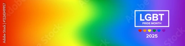 Fototapeta LGBT Pride Month 2025 Rainbow Gradient Banner with Heart Icons, Celebrating Diversity and Unity in the LGBTQ Community