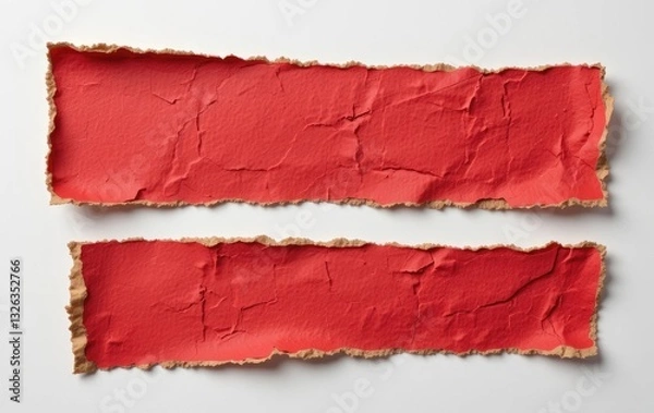 Fototapeta Two Red Torn Paper Strips on White Background for Design Elements