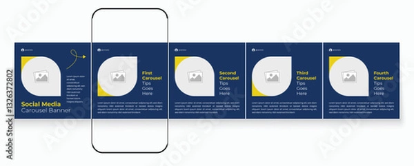 Fototapeta Microblog gradient carousel slides template for social media. Tips sharing instagram carousel post or Linkedin carousel banner template