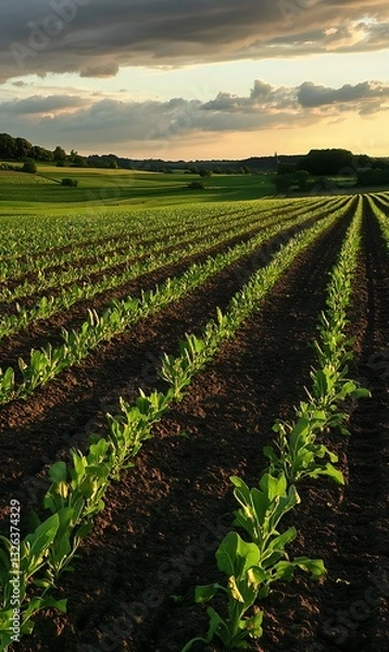 Fototapeta a field of crops in the sun