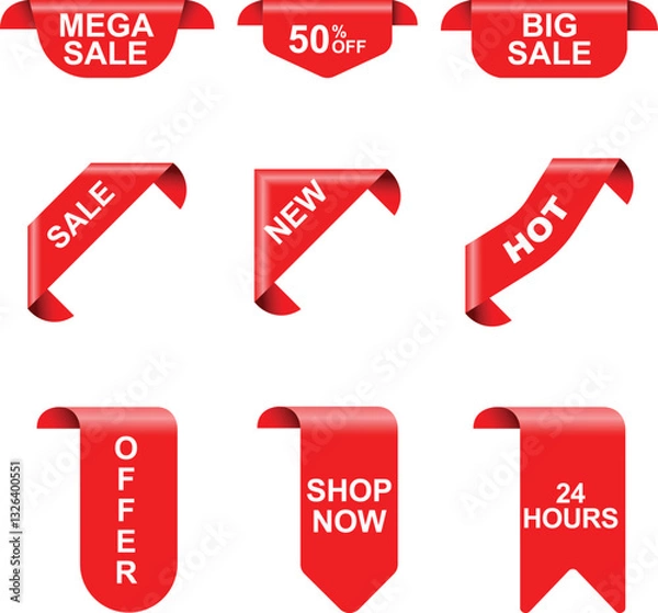 Obraz Red Sale Ribbon Banner Collection for Marketing and Promotion