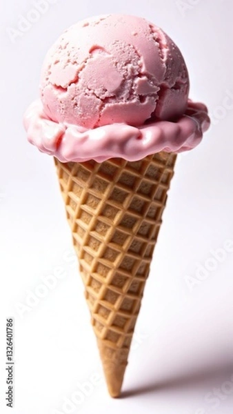 Fototapeta Simple, smooth half ice cream ball in a cone, photorealistic, very detailed, sharp, front view