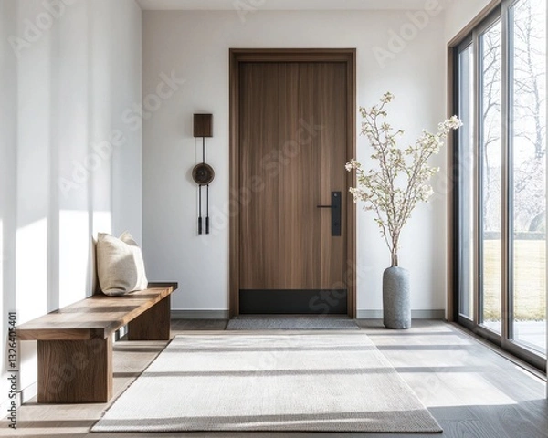 Obraz Japandi entryway with modern simplicity and calming details.