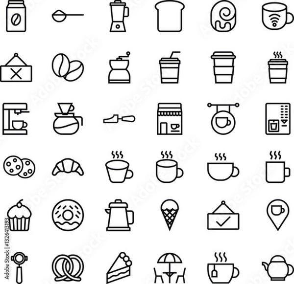 Obraz Cafe Icon Set Black Outline